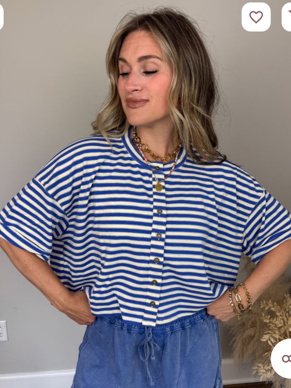 HYFVE Striped Button-Front Crop Top - Blue & White